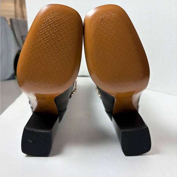 NEW Tory Burch Black Leather Blossom Boots Tall Gold Chain Flower Glam Sz 6 - Picture 11 of 14